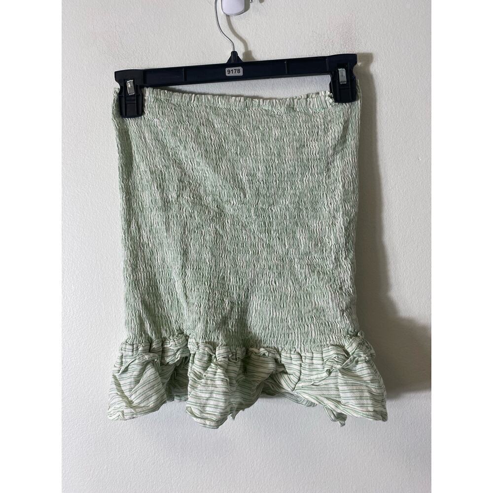 Sage The Label Green and White Striped Smocked Skirt Sz S
